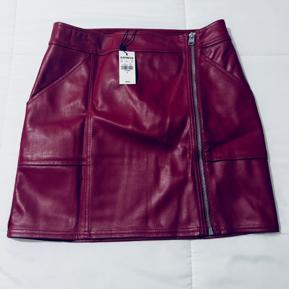 Express Women's Red faux Leather Mini Skirt